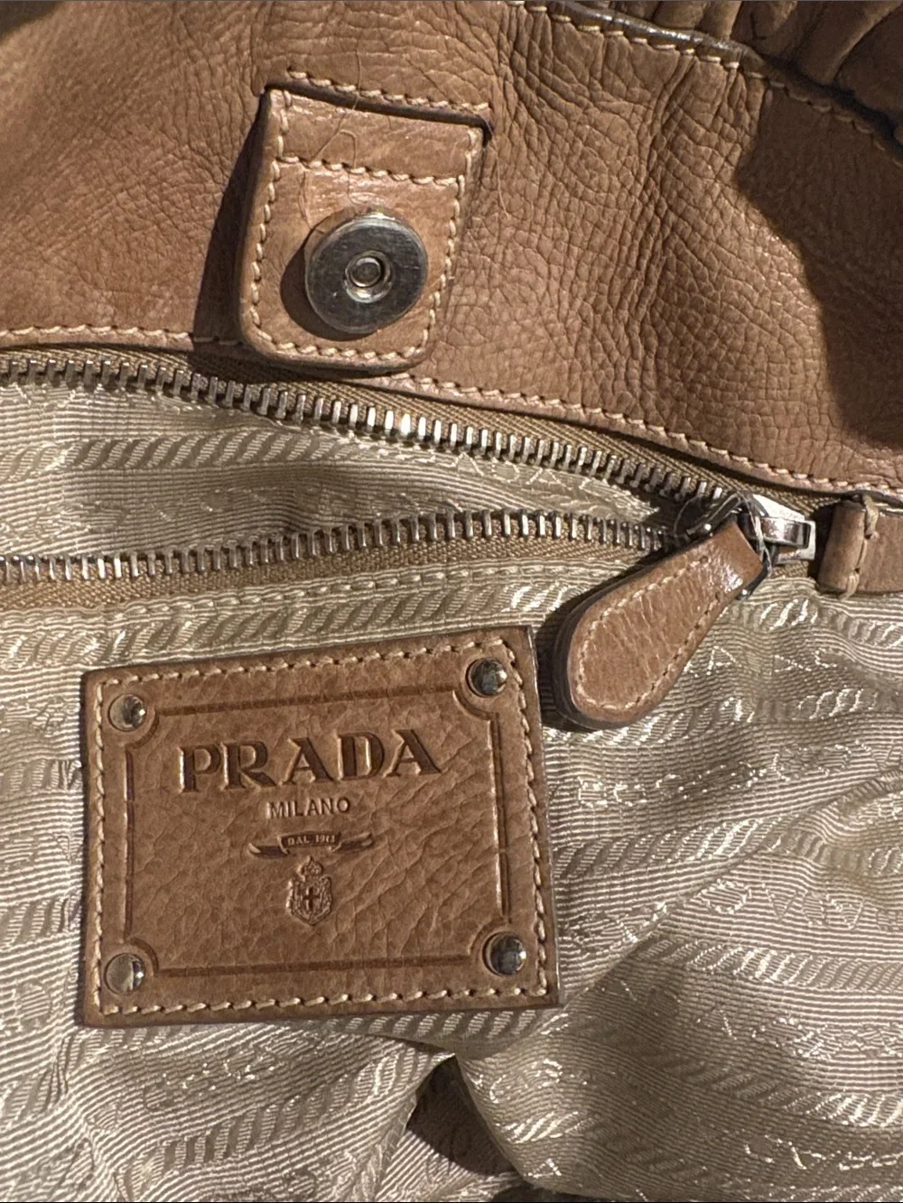 Prada Brown Napa New Leather Hobo Tote USED Condition! See photos